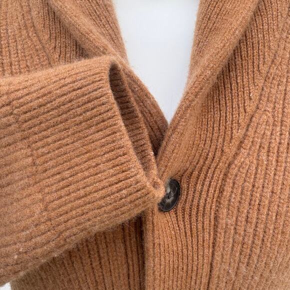 Everlane Shawl Cardigan Sweater Sz L 100% Wool Tan 5 Button Relaxed Grandpacore - Picture 8 of 11